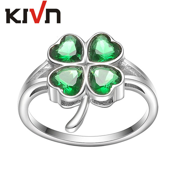 KIVN Fashion Jewelry Lucky Four Leaf Clovers Womens Girls Bridal Wedding Engagement Rings Christmas Decoration Birthday Valentine Gifts