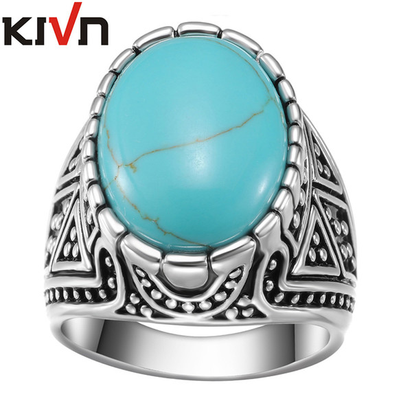 KIVN Fashion Jewelry Boho Blue Stone Indian Antique Vintage Womens Girls Wedding Bridal Engagement Rings Mothers Birthday Gifts