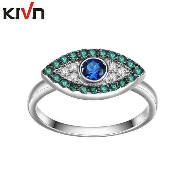 KIVN Fashion Jewelry Turkish Blue eye CZ Cubic Zirconia Womens Girls Wedding Engagement Rings Mothers Day Birthday Gifts