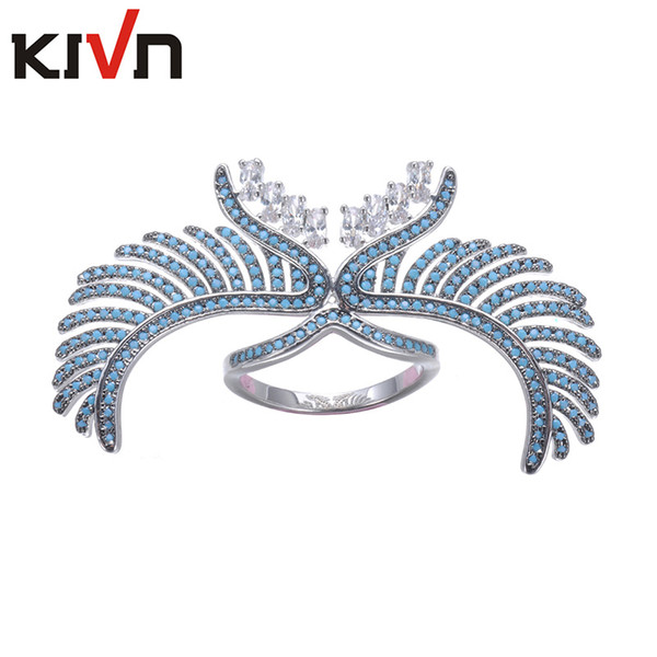 KIVN Womens Fashion Jewelry Blue Brid Angel Wing Feather Pave CZ Cubic Zirconia Wedding Engagement Rings Mothers Birthday Christmas Gifts