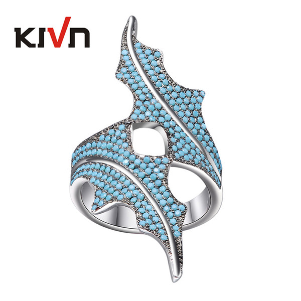 KIVN Fashion Jewelry Green Leaf Rings CZ Cubic Zirconia Wedding Bridal Rings for Women Christmas Birthday Valentines Gift