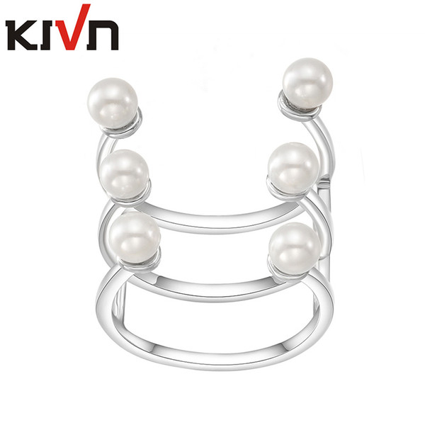 KIVN Fashion Jewelry Womens Girls Adjustable Open Bridal Wedding Simulated Pearl Rings Christmas Promotion Birthday Gifts