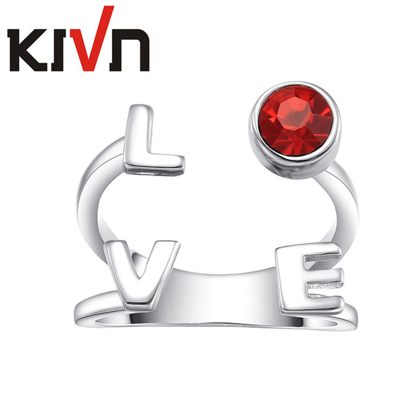 KIVN Womens Fashion Jewelry Luxury LOVE Adjustable Red CZ Cubic Zirconia Rings Promotional Mothers Day Birthday Christmas Gifts