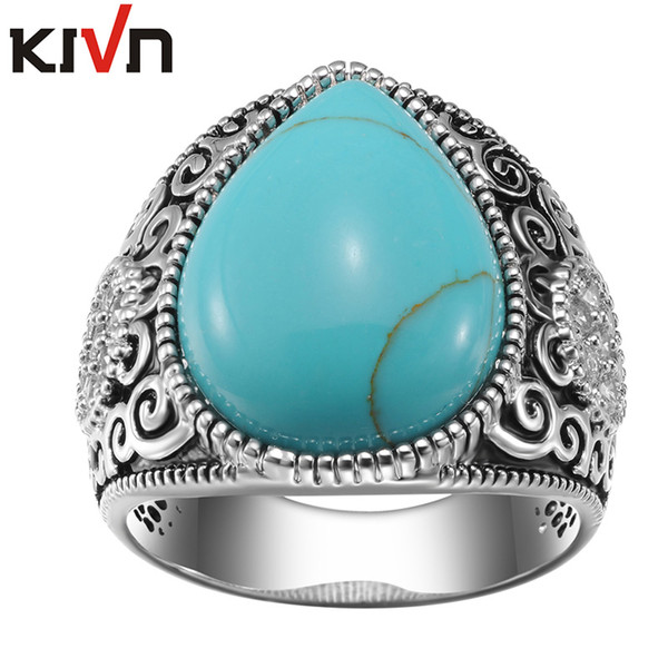 KIVN Jewelry Indian Scroll Filigree CZ Blue Stone Womens Girls Antique Vintage Wedding Bridal Engagement Rings Birthday Gifts