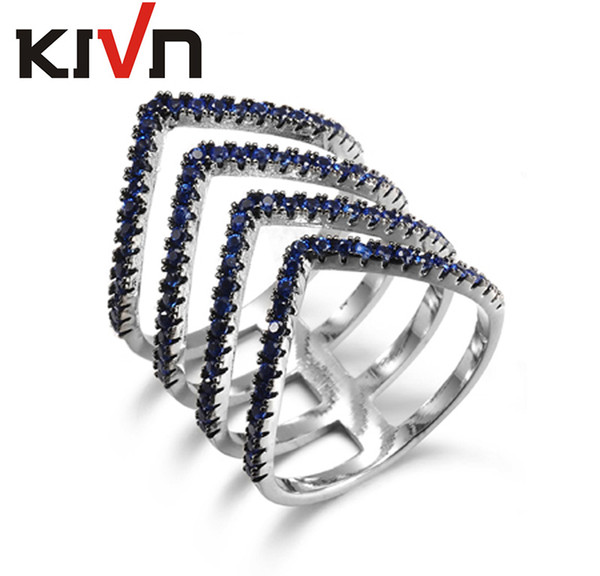 KIVN Fashion Jewelry Blue Elegant Triangle Ring Royal Blue CZ Cubic Zirconia Wedding Bridal Rings for Women Birthday mother gifts