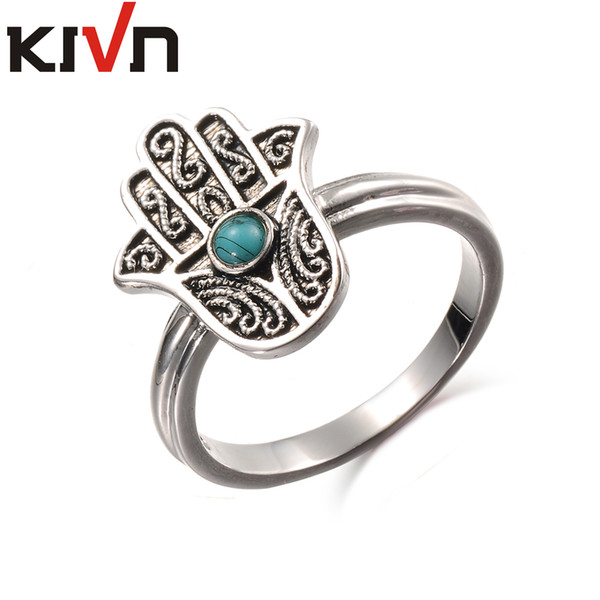 KIVN Fashion Jewelry Filigree Hamsa Womens Girls Antique Vintage Blue Stone Rings Christmas Birthday Mothers Day Gifts