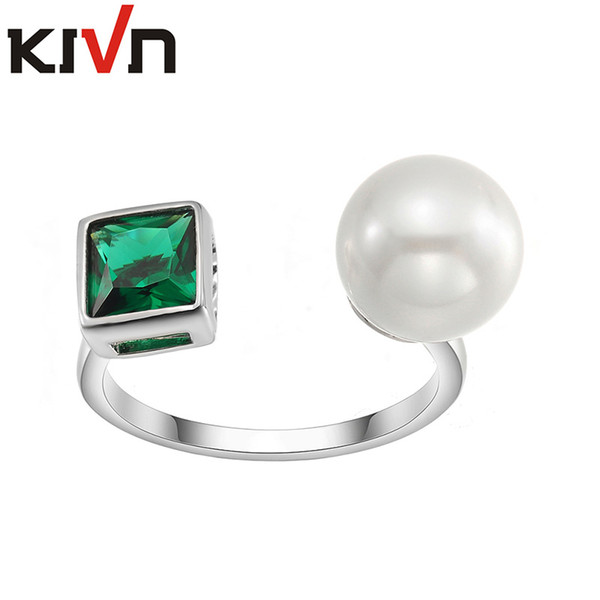 KIVN Fashion Jewelry Dazzling Adjustable CZ Cubic Zirconia Pop Simulated Pearl Rings for Women Mothers Birthday Christmas Gifts