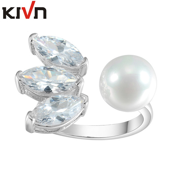 KIVN Fashion Jewelry dazzling Open Adjustable CZ Cubic Zirconia Simulated Pearl Rings for Women Birthday Christmas Gifts