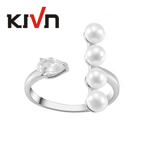 KIVN Fashion Jewelry Dazzling Adjustable Open CZ Cubic Zirconia Simulated Pearl Rings for Women Wedding Birthday Christmas Gifts