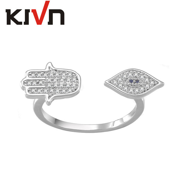 KIVN Fashion Jewelry White Hamsa Hand Evil eye CZ cubic Zirconia Men Womens Open Adjustable Rings Christmas Birthday Mothers Day Gifts