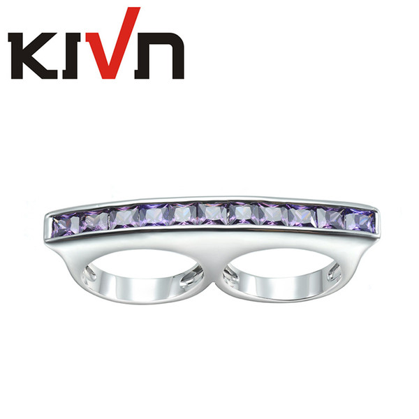 KIVN Fashion Jewelry Luxury CZ Cubic Zirconia Two Double Finger Rings for Women Promotion Mothers Day Birthday Christmas Gifts