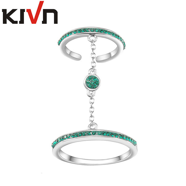 KIVN Fashion Jewelry Linked Chain Tiny Delicate Pave Crystal Finger Rings for Women Birthday Christmas Gifts