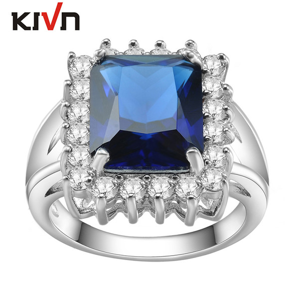 KIVN Fashion Jewelry Luxury Royal Blue CZ Cubic Zirconia Women Girls Bridal Wedding Engagement Rings Christmas Birthday Gifts