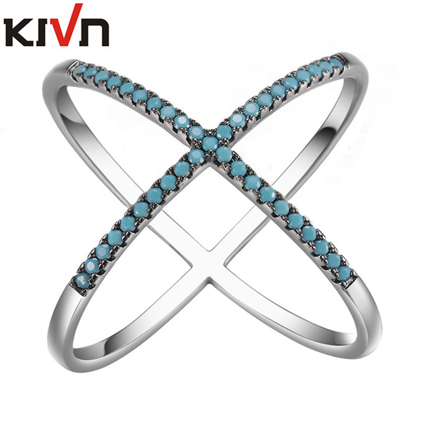 KIVN Fashion Jewelry Cross Over CZ Cubic Zirconia X Rings for Women Promotional Girls Mothers Birthday Christmas Gifts