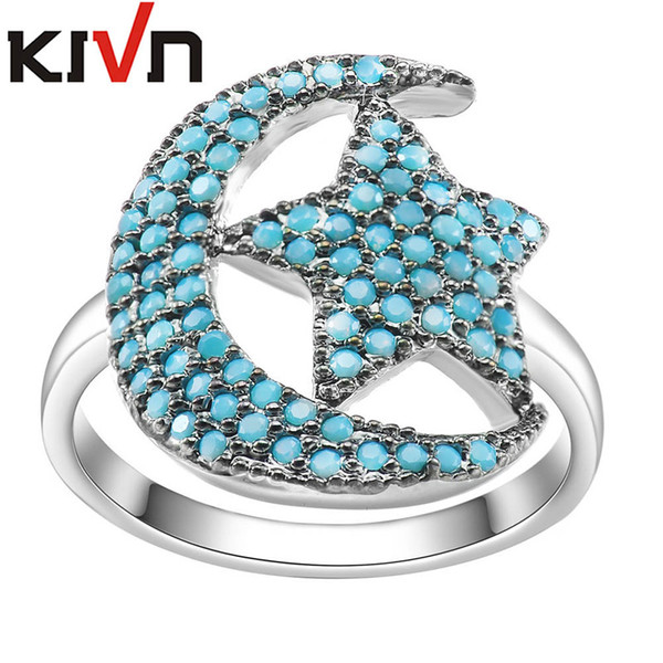 KIVN Fashion Jewelry Stunning Blue CZ Cubic Zirconia Crescent Moon Star Rings for Women Mothers Day Birthday Christmas Gifts