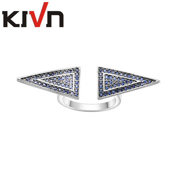 KIVN Fashion Jewelry Adjustable Double Triangles Pave CZ Cubic Zirconia Rings for women Mothers Day Birthday Christmas Gifts