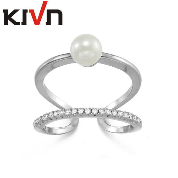 KIVN Fashion Jewelry Tiny Delicate Pave CZ Cubic Zirconia Simulated Pearl Rings for Women Mothers Day Birthday Christmas Gifts