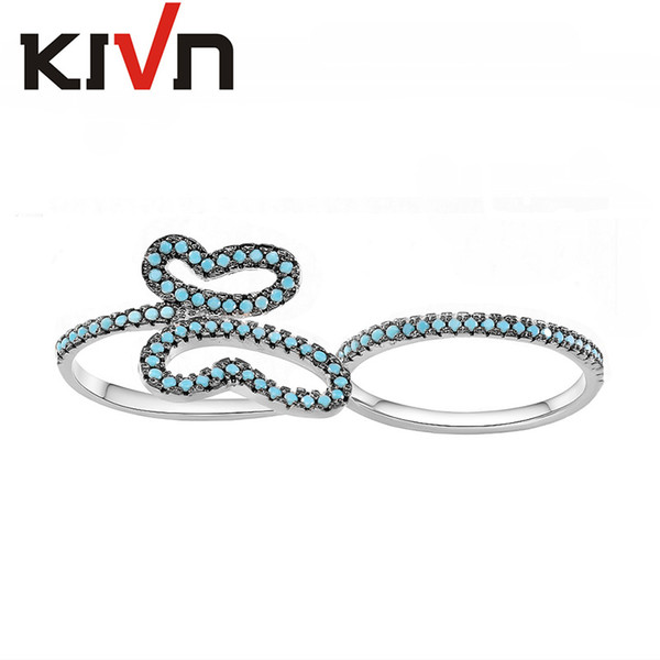 KIVN Fashion Jewelry Animal Butterfly CZ Cubic Zirconia Double finger Rings Womens Girls Chirstmas Birthday Mothers Day Gifts