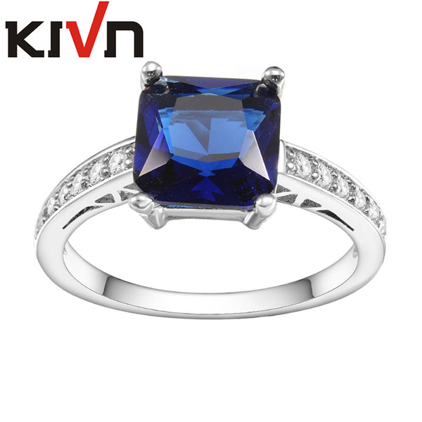 KIVN Fashion Jewelry Blue CZ Cubic Zirconia Bridal Engagement Rings for Women Promotional Mothers Day Birthday Christmas Gifts