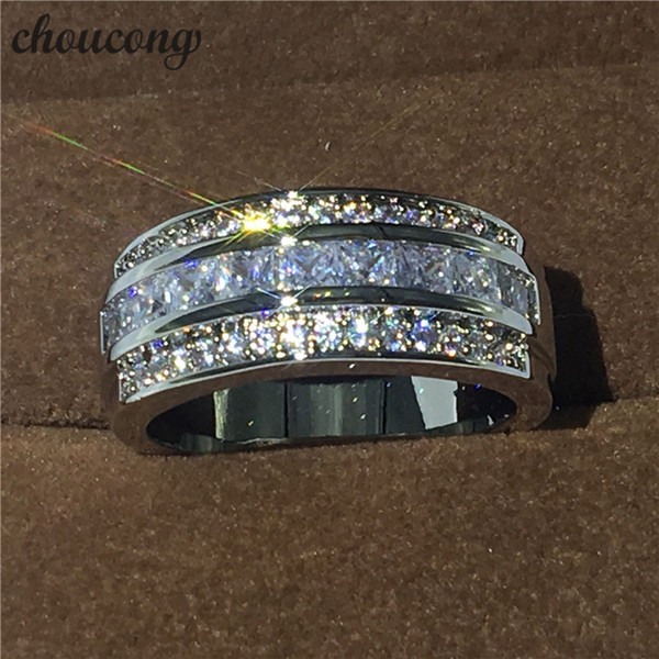 Hot sale Jewelry Male ring 3mm Diamond white gold filled Party Engagement Wedding Band Ring for Men Size 5-11