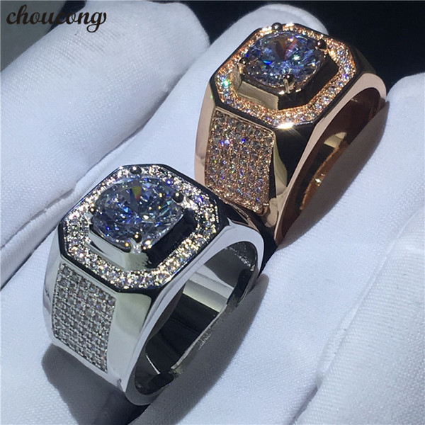 choucong solitaire Male ring 3ct Diamond Rose White Gold Filled Engagement Wedding Band rings For men Finger Jewelry