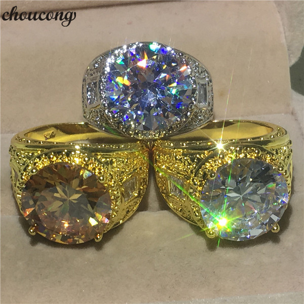 choucong Luxury Male Vintage ring Big 10ct 5A zircon stone Yellow Gold Filled Party Wedding Band rings For men Finger Jewelry