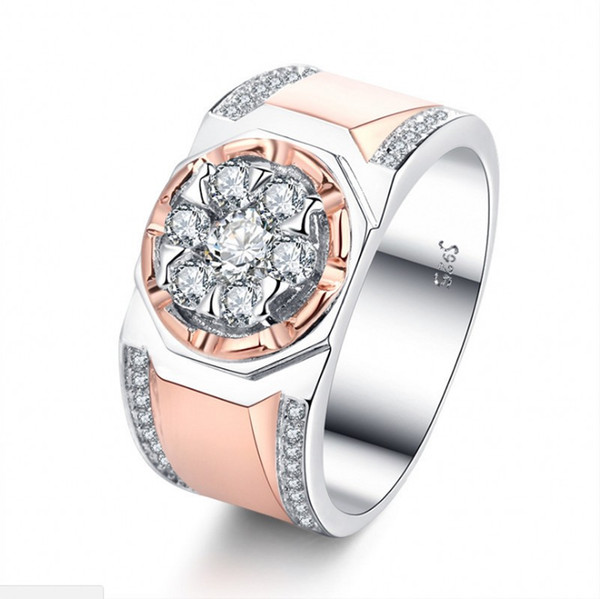 Victoria Wieck Handmade Fashion Jewelry 925 Sterling Silver&Rose Gold Fill Separate Color White Topaz CZ Diamond Party Male Band Ring for Me