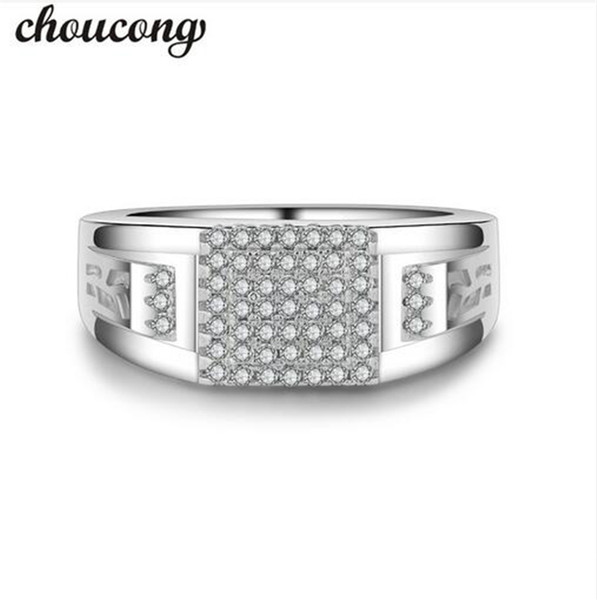 choucong new Men Jewelry ring Pave set 5A Zircon Cz 925 Sterling silver male Emgagement Wedding Band Ring for father gift