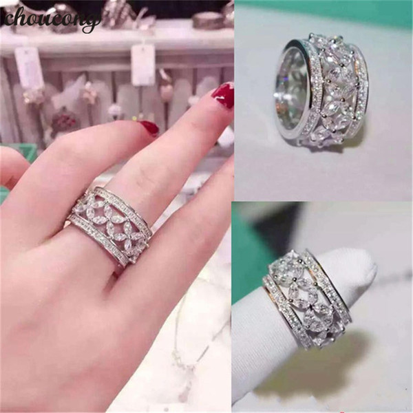 choucong Flower shape Eternity Finger ring Diamond White Gold Filled Engagement Wedding Band Rings For Women men Jewelry