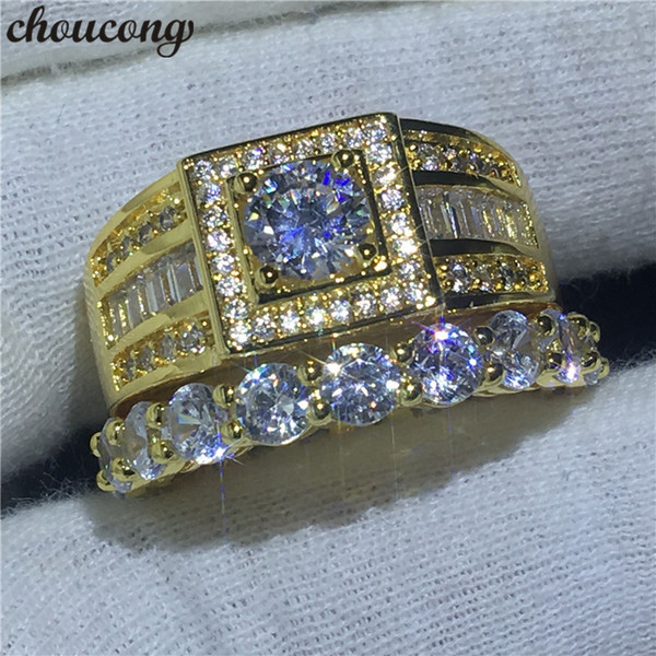 choucong Lovers Engagement ring set Yellow Gold Filled couple Wedding Band Rings For Women men Clear Diamond cz Jewelry Gift