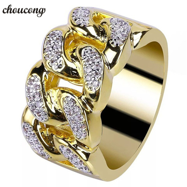 choucong twist male Hiphop Ring Pave setting Diamond Yellow Gold Filled Party Band Rings For men Rock Finger Jewelry