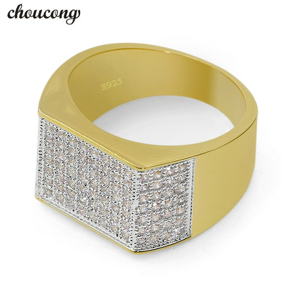 choucong Hiphop Rock Band Rings For men Pave setting 119pcs 5A zircon cz Yellow Gold Filled 925 Silver male Punk Party ring