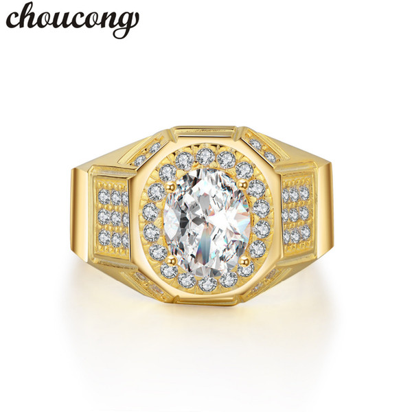 choucong Classic Men Jewelry ring oval cut 2ct 5A Zircon Cz Yellow Gold Filled male Emgagement Wedding Band Ring for father gift