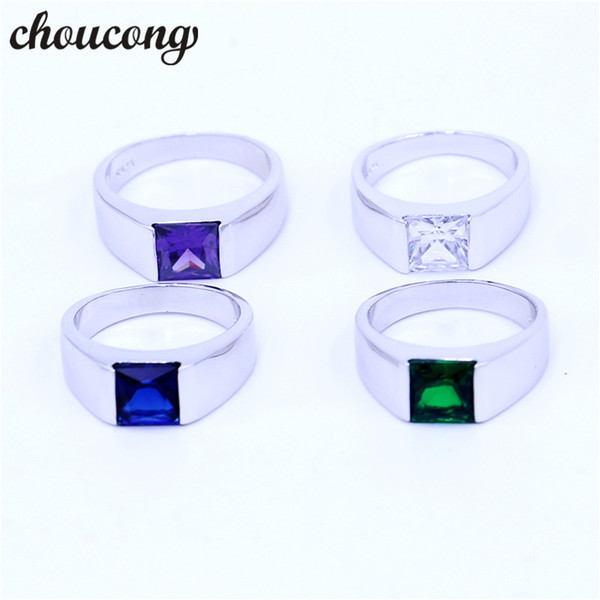 choucong 4 colors Birthstone Wedding ring for Men Princess cut 3ct 5A zircon cz 925 sterling silver Male Engagement Band Ring