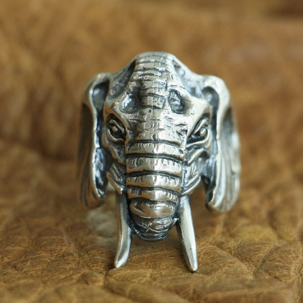 LINSION 925 Sterling Silver High Details Elephant Ring Mens Biker Punk Ring TA120 US Size 7 to 15