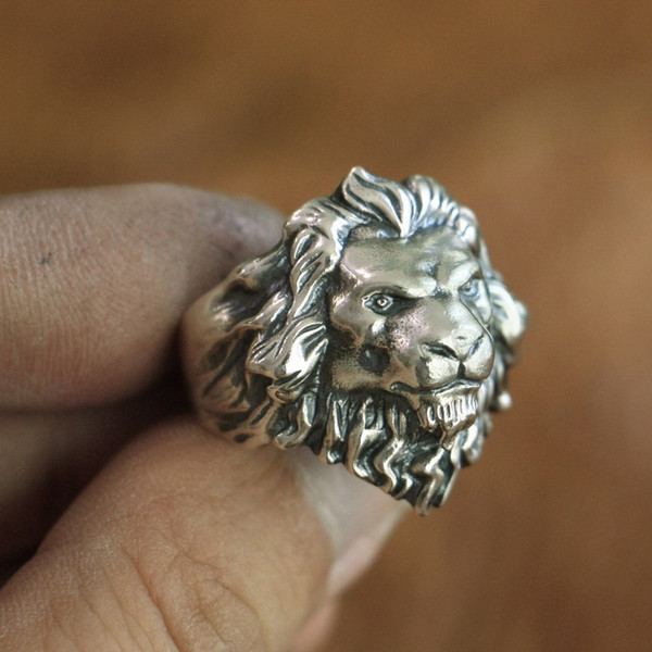 LINSION 925 Sterling Silver King of Lion Ring High Details Mens Biker Punk Ring TA109 US Size 7 to 15