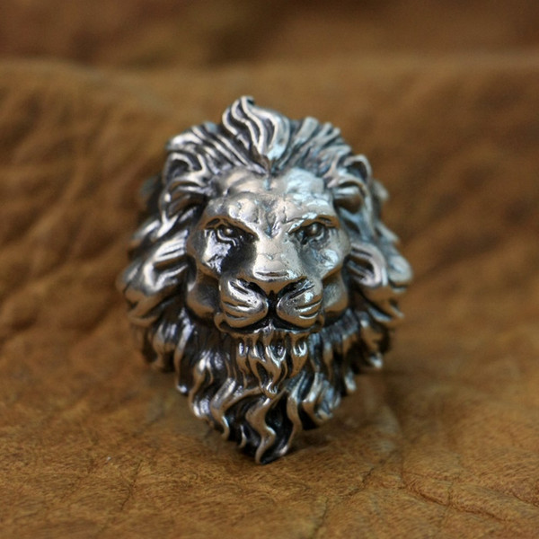 LINSION Huge 925 Sterling Silver King of Lion Ring Mens Biker Punk Ring TA128 US Size 8 to 15