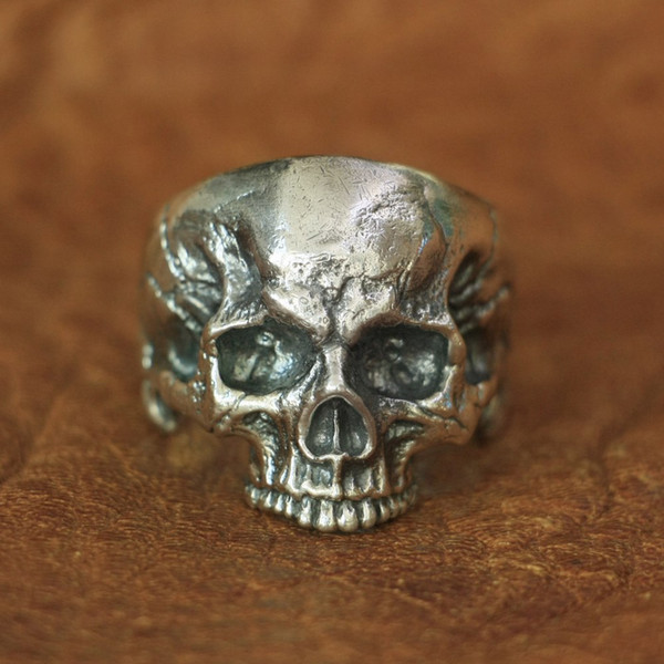 LINSION 925 Sterling Silver Skull Ring Mens Biker Rock Punk Ring TA135 US Size 7 to 13