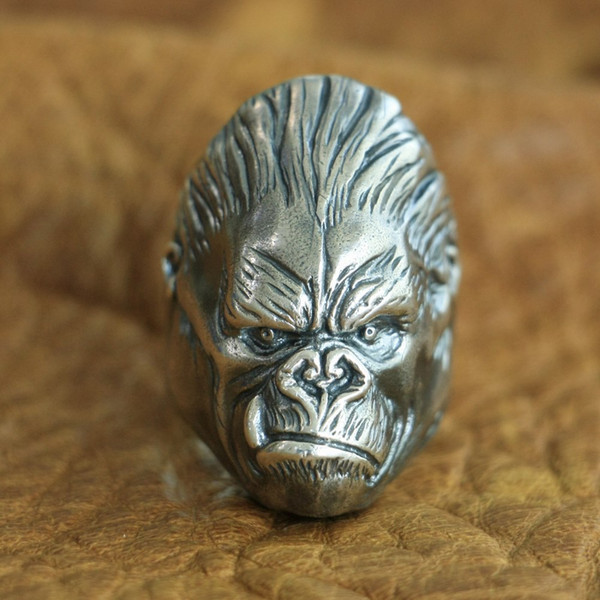 LINSION 925 Sterling Silver King Kong Ring Mens Biker Punk APE King Ring TA117 US Size 7 to 15