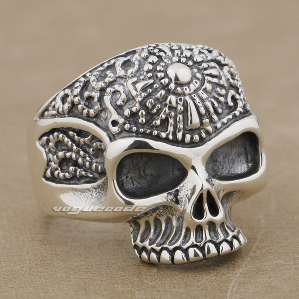 Solid 925 Sterling Silver Skull Mens Biker Rocker Ring 9K020 US Size 8~14 Free Shipping