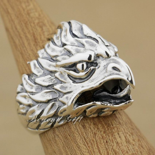 LINSION 925 Sterling Silver Eagle Ring Mens Biker Rock Punk Ring 9Q013 US Size 7~15