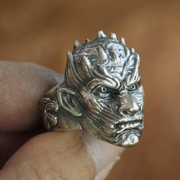 LINSION 925 Sterling Silver Night's King Ring Mens Biker Ring TA108 US Size 7 to 15