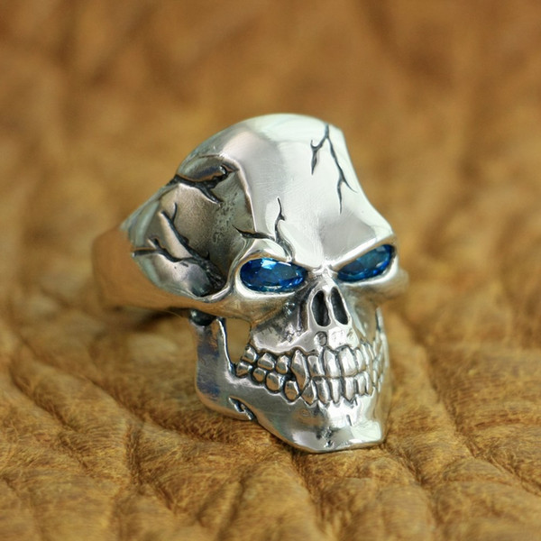 LINSION 925 Sterling Silver CZ Eyes Skull Ring Mens Biker Rock Punk Ring TA131 US Size 7~15