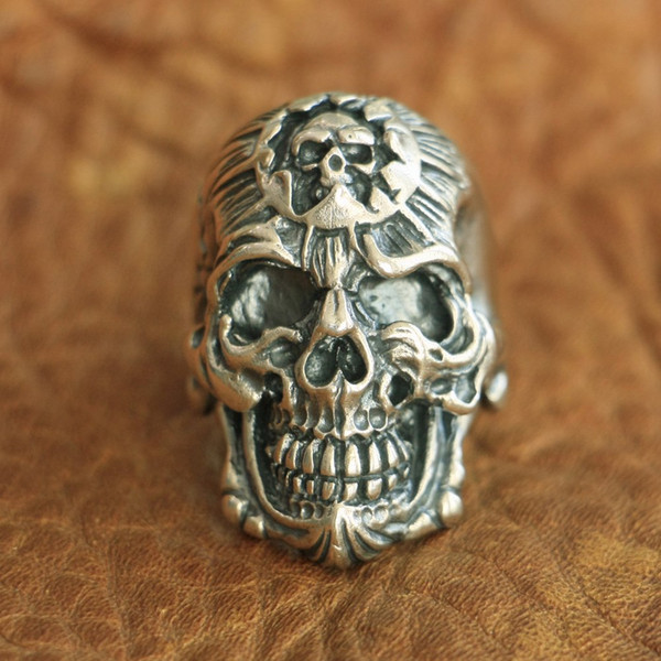 LINSION 925 Sterling Silver King of Hell Devil Skull Ring Mens Biker Punk Ring TA101 US Size 7 to 15