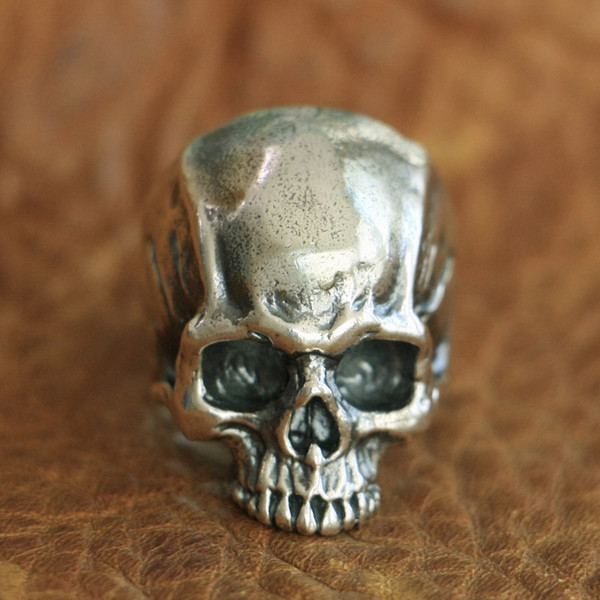 LINSION 925 Sterling Silver Details Skull Ring Mens Biker Punk Ring TA102 US Size 7 to 15