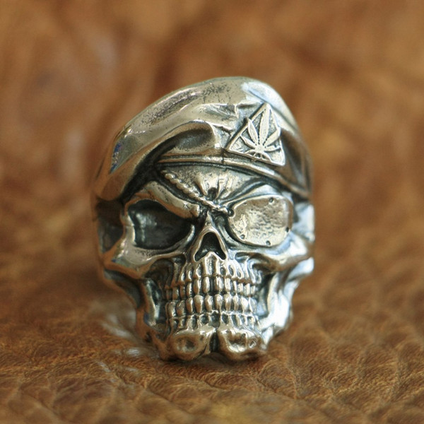 LINSION 925 Sterling Silver Pirate Skull Ring Mens Biker Punk Ring TA99 US Size 7 to 15