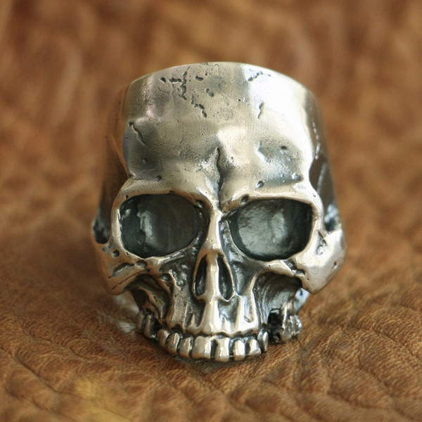 LINSION 925 Sterling Silver Handmade Skull Ring Mens Biker Punk Ring TA98 US Size 7 to 15