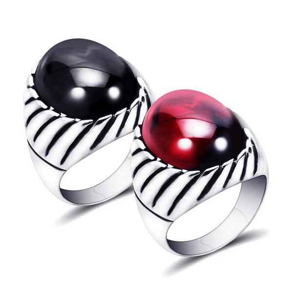 Titanium Steel Rings Jewelry Vintage Fashion Men Black Red Stone Cluster Rings European and American Wholesale Stainless Steel Rings LR058