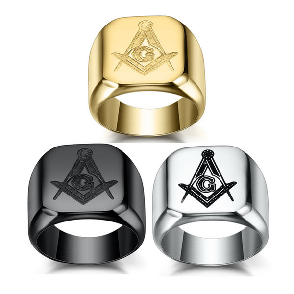 Fashion Rings Jewelry European and American Style Vitnage Stainless Steel Rings Wholesale Freemason Men's Titanium Steel Rings LR067