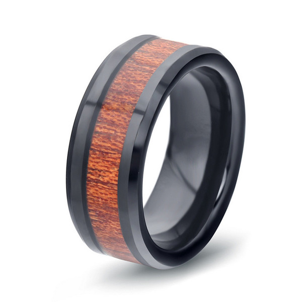 Fashion Band Rings Jewelry 2019 High Quality Black Tungsten Steel Rings Wholesale Personality Wood Grain Men's Stainless Steel Rings LR074